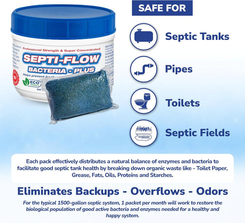 Septic Tank Treatment | Septic Enzyme Pods | 1 Year Supply | Fast-Dissolving, Live Bacteria-Plus Enzyme Treatment | Prevents Costly Backups & Odor...