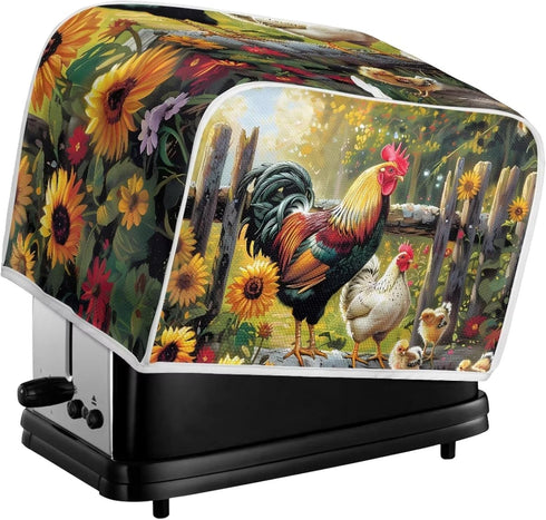 Sunflower Rooster Toaster Oven Covers for Kitchen Polyester Fabric Quilted Toaster Appliance Dust-proof Cover for Small Appliance Dust Cover and F...