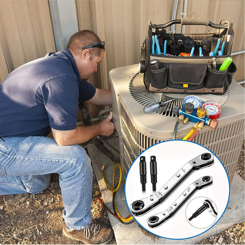 Hvac Service Wrench, Hand Refrigeration Tools Set, 3/8 To 1/4, 5/16 X 1/4Inch Wrench Ratchet Wrench Set, with Hexagon Bit Adapter Kit for Refriger...