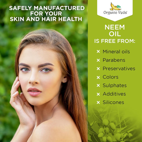 Organic Veda Neem Oil - Pure, Cold Pressed & Organic Neem Oil for Skin, Hair, Face, Body, Scalp - Natural Moisturizer, Virgin Neem seed oil - Rich...