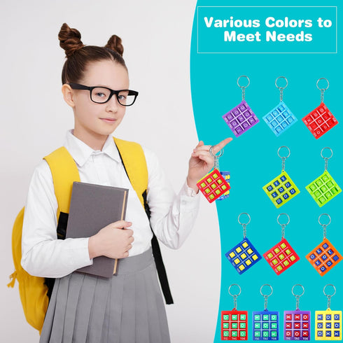 24 Pack Mini Tic Tac Toe Keychain Multicolors Tic-Tac-Toe keyholders Portable Tic-Tac-Toe Games Keyrings for Kids Backpack Clip Birthday Party Fav...