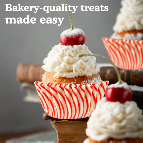 Regency Wraps Greaseproof Professional Grade Baking Cups, Pack of 40, Standard Liners, Red Pisa Stripe, for Cupcakes, Muffins, Candy, Non Stick...
