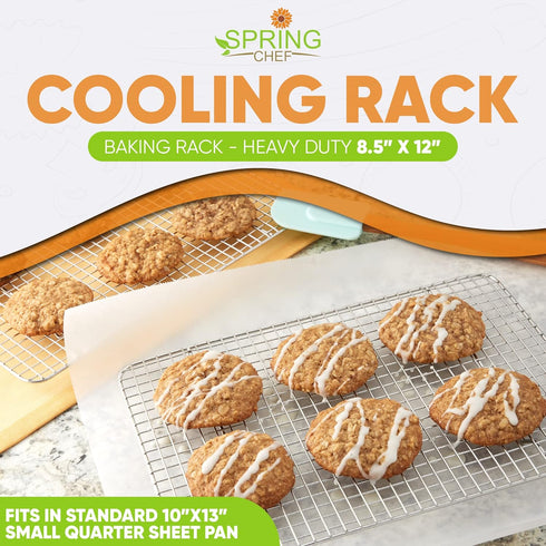 Spring Chef Cooling Rack & Baking Rack - 100% Stainless Steel Cookie Cooling Rack, Wire Baking Rack, Oven Safe 8.5 x 12 Inches Fits Small Quarter ...