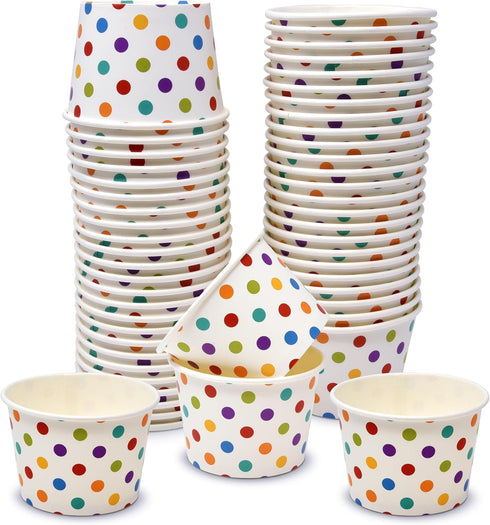 Gift Boutique 48 Count Colorful Polka Dot Treat Snack Cups 10oz Disposable Paper Cup Ice Cream Dessert Ices Bowls For Frozen Cupcakes Party Suppli...