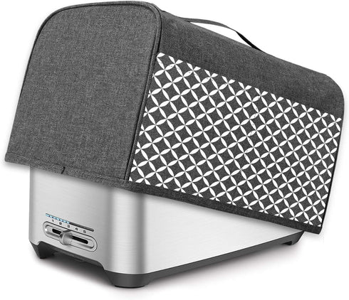 Yarwo 4 Slice Toaster Cover with Pockets and Top Handle, Nylon Toaster Cover Fits for Most 4 Slice Long Slot Toasters, Gray with Grid...