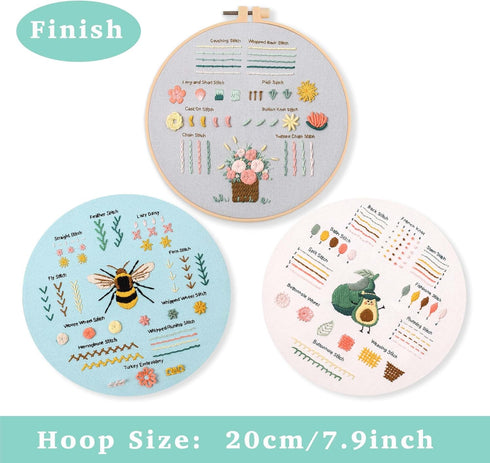 REEWISLY 3 pcs of Embroidery kit with Patterns and Instructions, DIY Adult Beginner Cross Stitch Kits, Including 1 Plastic Embroidery Hoop, 1 Pair...