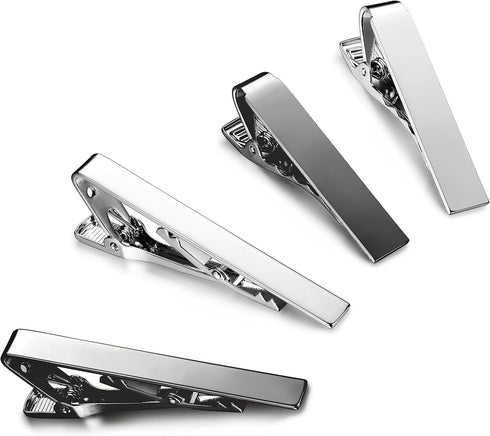 LOYALLOOK 2-4pcs Mens Tie Bar Pinch Clip Set for Regular Ties And Skinny Tie with Gift Box Silver Black Tone Pack 1.5-2.15Inches...