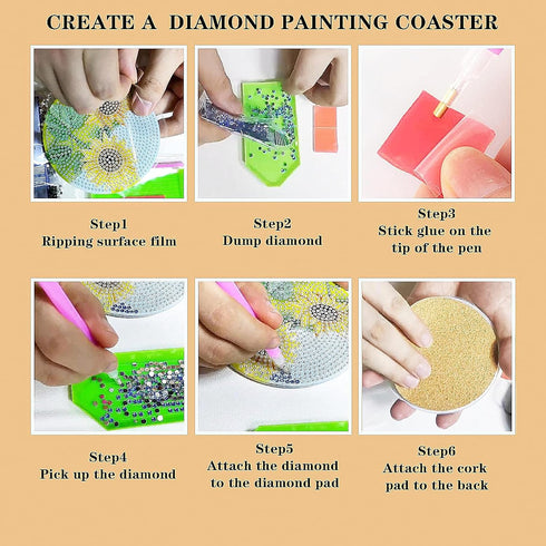 8 Pcs Diamond Painting Coasters, Sunflower Diamond Painting Coasters for Adults DIY Diamond Art Coasters for Drinks Painting Kits Supplies...