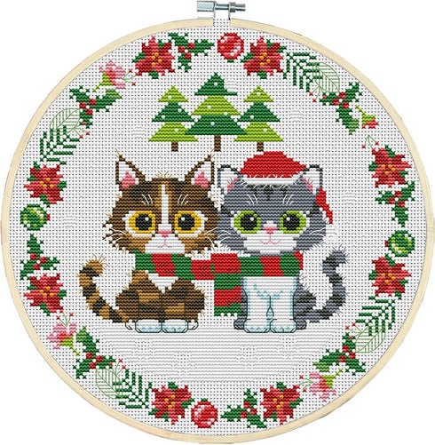 Awesocrafts Cross Stitch Kits Two Christmas Kittens 11CT Stamped Patterns Easy Cross Stitching Embroidery Needlework Kit Supplies (Kittens)...