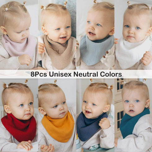 8-Pack Muslin Baby Bibs for Drooling and Teething, Super Soft and Absorbent Drool Bibs for Unisex Baby Girl and Boy, Gender-Neutral Baby Bandana B...