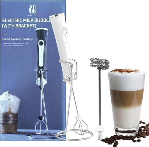 Rechargeable Handheld Milk Frother - Electric Foam Maker - Portable Coffee Frother Wand with 2 Heads - Stainless Steel Electric Whisk for Coffee, ...
