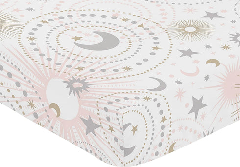 Sweet Jojo Designs Star and Moon Girl Baby Fitted Crib Sheet for Infant Newborn Nursery Toddler Bed Room Standard Mattress - Blush Pink Gold and G...
