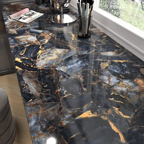 Marble Black Contact Paper Peel and Stick Countertops Gold Contact Paper Peel and Stick Wallpaper for Kitchen Waterproof Vinyl Film Marble Shelf L...