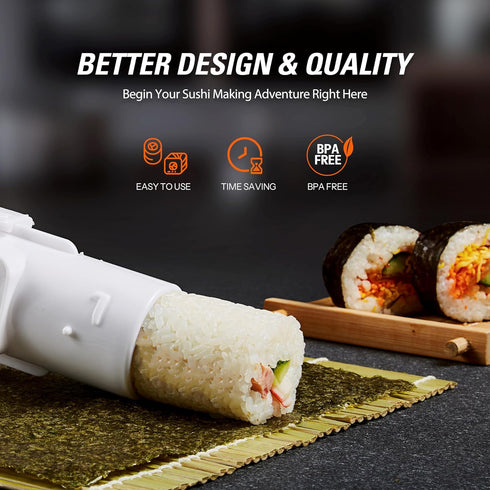 ISSEVE Sushi Making Kit Sushi Bazooka Maker with Bamboo Mats and Chopsticks, Paddle, Spreader, Sushi Knife, DIY Sushi Roller Machine...
