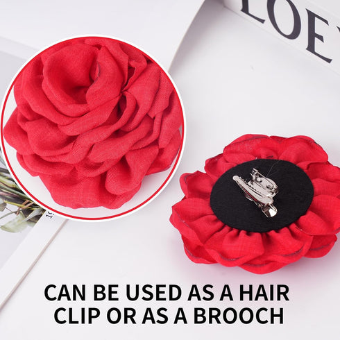 Dainty Red Camellia Flower Brooch for Women Ladies, Delicate Hair Pin for Wedding Party Dance Banquet Ceremony – Versatile Floral Accessory for Cl...