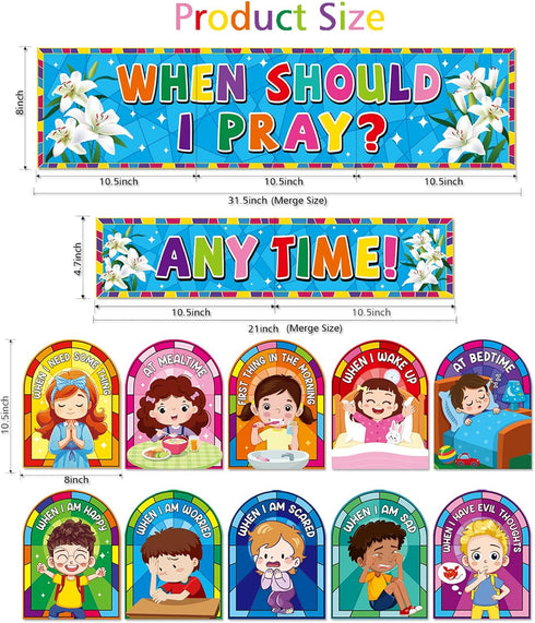 Adduster Sunday School Decorations - When Should I Pray? Prayer Cutouts Classroom Bulletin Board Decor Christian Bulletin Board Set Prayer Cutouts...