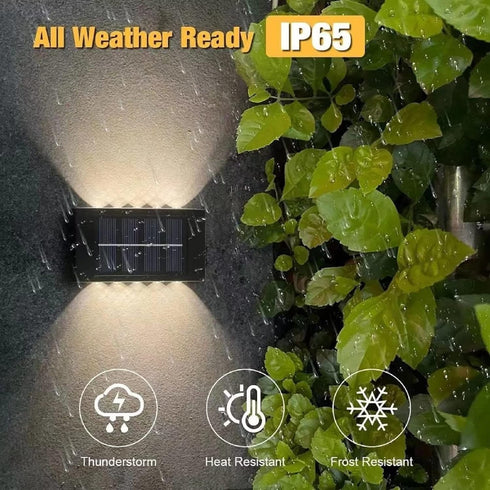 10 LED Solar Up Down Lights Outdoor Waterproof,2 Pack Modern Nordic Sconce Illuminate Outside Sunlight Sensor Lamp, Black Exterior Light Fixture W...