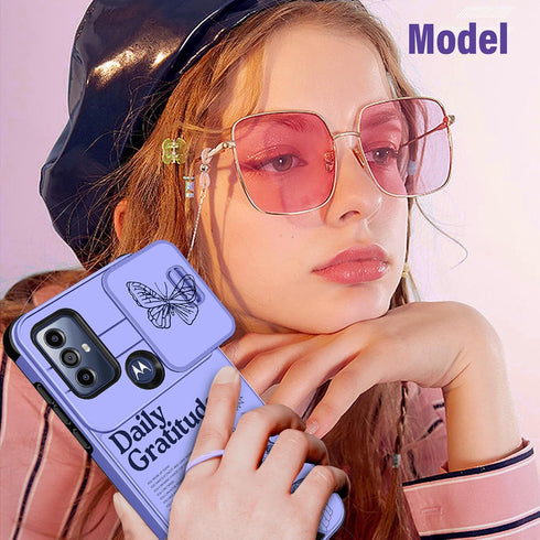 (2in1 for Motorola Moto G Pure Phone Case/Moto G Power 2022 Phone Case/Moto G Play 2023 Case for Women Cute Butterfly Girls Girly Cover Pretty Pur...