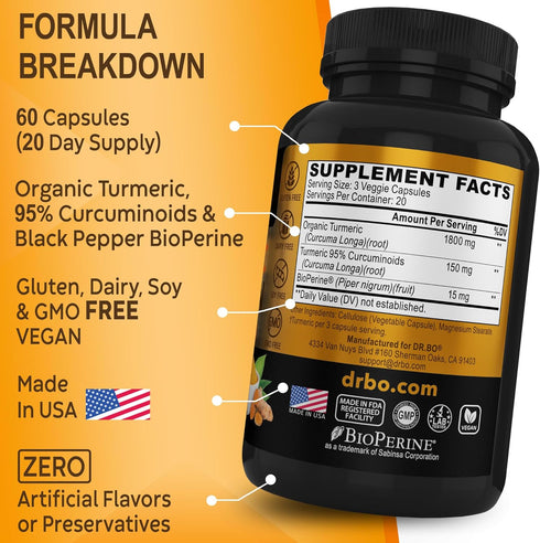 Turmeric Curcumin with BioPerine Supplement Capsules - Natural Joint Support Supplements with 1950mg Curcuma Longa Pure Organic Tumeric and Curcum...