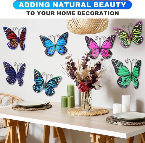 8 Pieces Metal Butterfly Wall Art Decor, 3D Butterfly Hanging Wall Decor Sculpture for Balcony Patio Living Room Garden Outdoor Fence Decoration (...