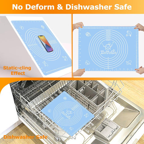 Silicone Pastry Mat for Baking, Dough Rolling Mat Non Stick Dough Mat with Measurement Baking Mat, Kitchen Counter Mat for Pie, Crust, Pizza, Cook...