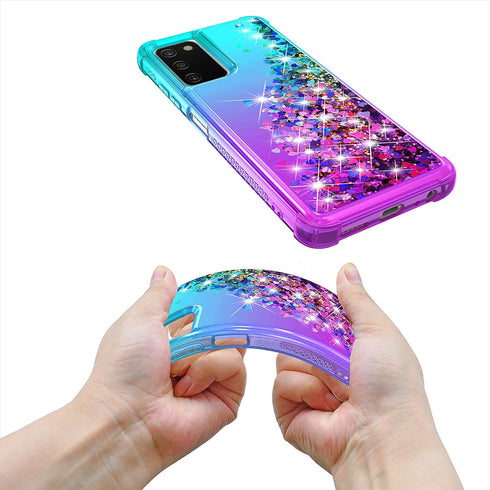 for Galaxy A03S Case,Samsung 03S Case with HD Screen Protector,Gradient Quicksand Glitter Liquid Floating Waterfall Durable Girls Cute Phone Case ...