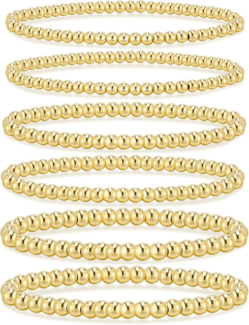 adoyi Gold Bracelets for Women, 14K Gold Plated Beaded Bracelets Gold Stretch Bead Ball Bracelet stack Set Adjustable Gold Jewelry for Women...