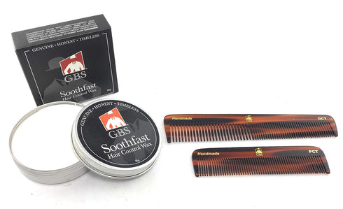 G.B.S Stylish Hair Care Kit- Soothfast Hair Control Wax, DCT Handmade Dressing Comb, PCT Handmade Tortoise Pocket Comb Cellulose Acetate Unbreakab...