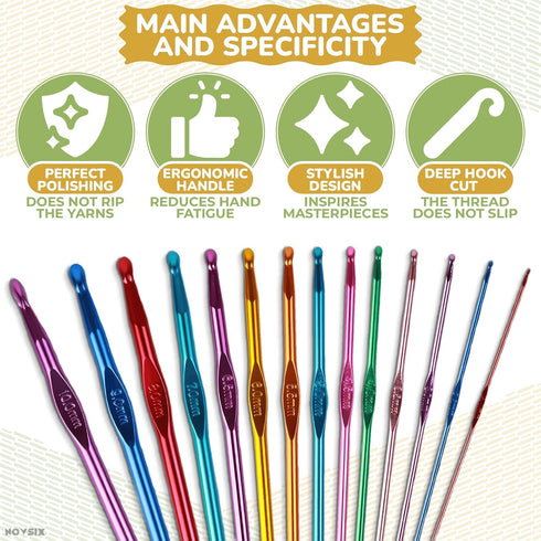 Aluminum Knitting Needles Crochet Hook Set - 14Pcs Clover Crochet Hooks Sets Crochet Needles for Crocheting Yarn - 2-10mm Ergonomic Crochet Hook S...