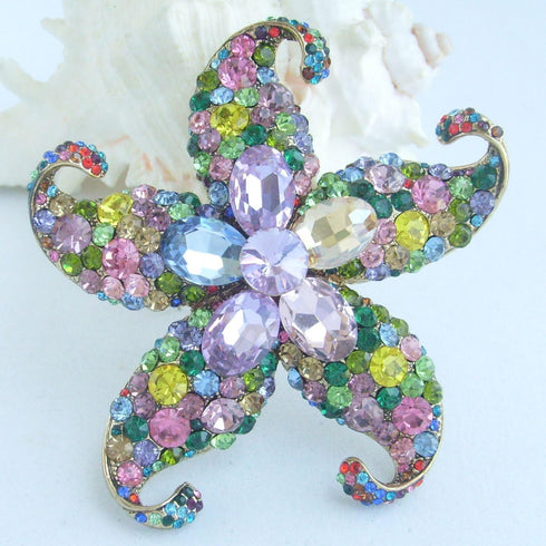 Sindary Charming 3.15" Austrian Crystal Starfish Brooch Pin Pendant BZ4824 (Gold-Tone Multicolor)...
