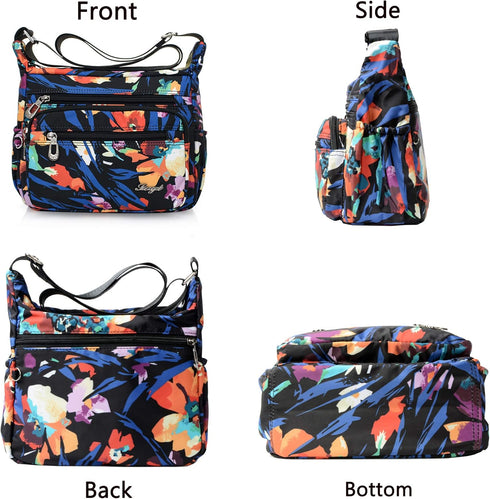 Nylon Floral Multi-Pocket Crossbody Purse Bags for Women Travel Shoulder Bag...