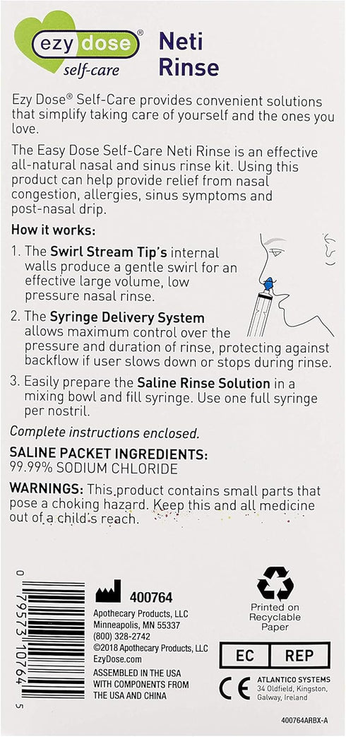 EZY DOSE Sinus and Allergy Relief Syringe, Nose Rinse Kit for Home or Travel, Nasal Irrigation for Sinus Pressure and Congestion Relief, Easy to U...