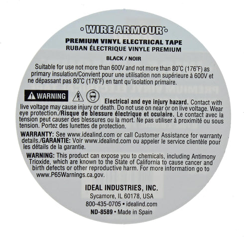 IDEAL INDUSTRIES INC. 46-33 Black 7 Mil Wire Armour UL Listed 3/4 in. Professional Vinyl Black Electrical Tape...