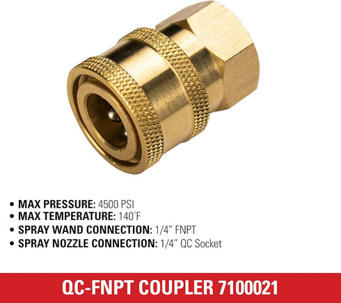 Simpson Cleaning 7100021 Replacement QC Socket for Pressure Washer Extension Wands Up to 4500 PSI, Brass, 1/4-Inch FNPT, Gold...