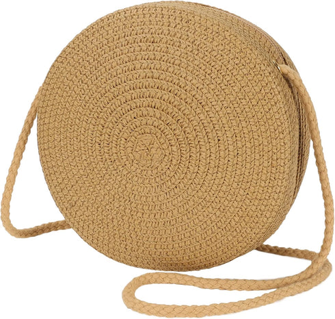 Womens Small Round Straw Crossbody Bag Beach Shoulder Bag Handbag Purse for Summer...