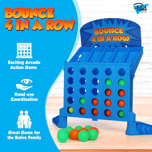 Point Games Bounce 4 in a Row - Travel Friendly Storage Case- Classic Board Games w Twist - Line Up 4 Classic Game - Strategical Thinking and Aim ...