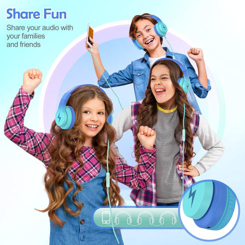 Kids Headphones, Wired Headphones for Kids with Microphone, 85/94dB Volume Limiter Headphones for Girls Boys with Sharing Jack, Foldable Headphone...