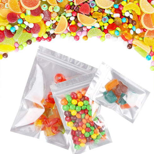 100 Pack Mylar Bags 3.3 x 5.1 Inch Resealable Smell Proof Bags Foil Pouch Flat Bag with Clear Window Pink...