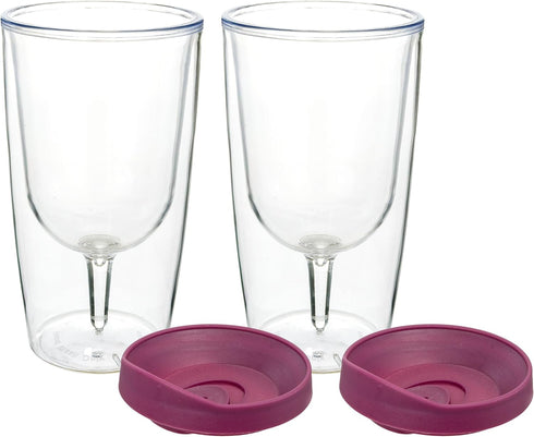 Southern Homewares 10oz Merlot Red Lid Wine Tumbler, 2-Pack – Insulated Double Wall Acrylic with See-Through Cup...