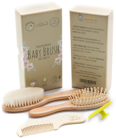 Baby Hair Brush and Comb Set for Newborn Wooden 4 Piece Soft Bristle Baby Brush and Comb Set for Newborn Girl Boy and Toddler Soft Cradle Cap New ...