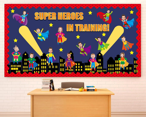 Super Themed Hero Bulletin Board Decoration Set DIY Photo Crafts Hero Themed Bulletin Board Borders Super Themed Hero Paper Cutouts Super Themed H...