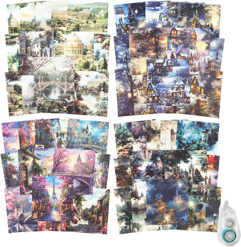 160Pcs Vintage Fantasy Scrapbook Paper, Building Ephemera Pack for Journaling and Junk Journal Supplies, Scrapbooking Kit with Glue Tape...