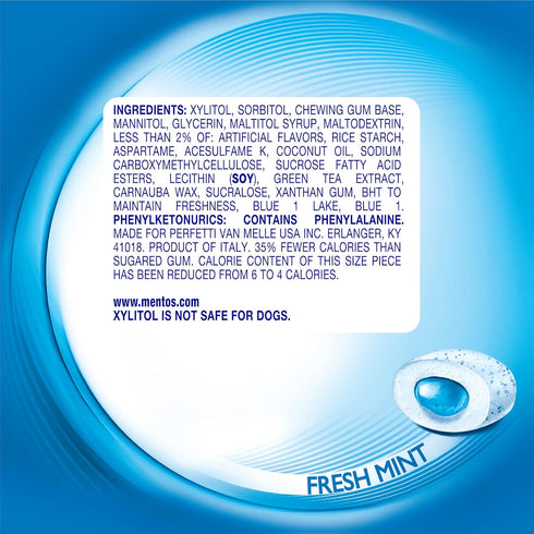 Mentos Pure Fresh Sugar-Free Chewing Gum with Xylitol, Fresh Mint, in a recyclable 90% Paperboard Bottle, 80 Piece (Pack of 1)...
