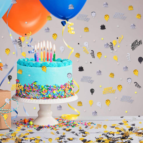 WILLBOND 4000 Pcs Black Gold Silver Birthday Confetti Party Decoration Happy Birthday Cake Balloon Metallic Foil Table Scatter Confetti for Birthd...