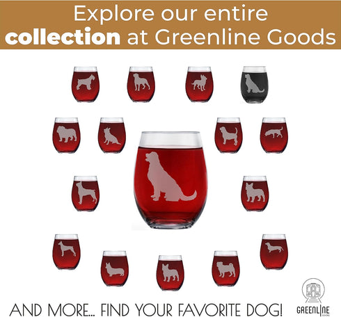 Golden Retriever Stemless Wine Glasses (Set of 2) | Unique for Dog Lovers | Hand Etched with Breed Name on Bottom...