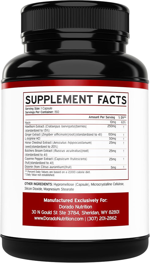 Blood Circulation Supplements (150 Capsules) Leg Circulation with Diosmin - Blood Flow Supplements - Blood Circulation For Legs - Vein & Leg Healt...