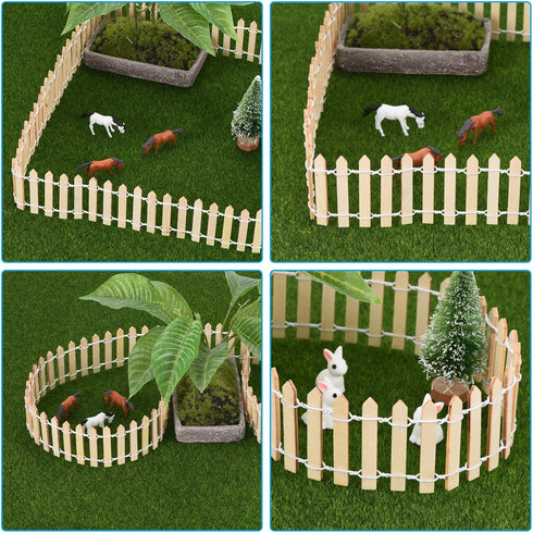 PATIKIL 39" L x 2" H Miniature Fairy Garden Fence, 2 Pack Mini Ornament Wood Picket Fence for DIY Dollhouse Garden, Brown/Natural Color...