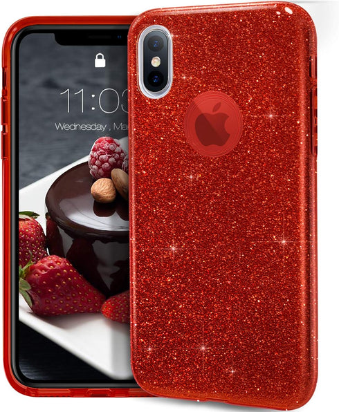 MATEPROX Compatible with iPhone Xs case,Compatible with iPhone X Glitter Bling Sparkle Cute Girls Women Protective Christmas Case -Red...