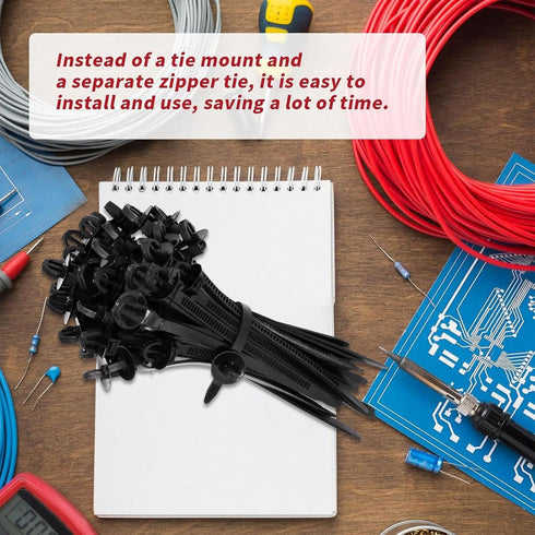 Umbrella Wing Nylon Push Mount Zip Ties 50Pcs, Heavy Duty Black Wire Zips Tie Mounts, Self Locking Push Mount Cable Zip Tie for Engine Bay Wire Ha...