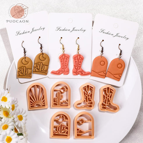 Puocaon Western Polymer Clay Cutters - 9 Pcs Clay Cutters for Earrings Making, Cowboy Hat Boot Clay Cutters Set, Rising Sun Clay Jewelry Cutters, ...